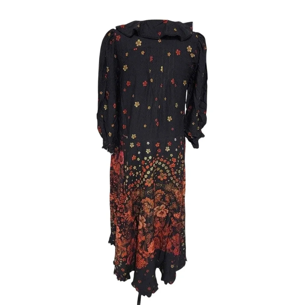 Free People Talsey ruffled‎ Maxi Dress in black combo size small